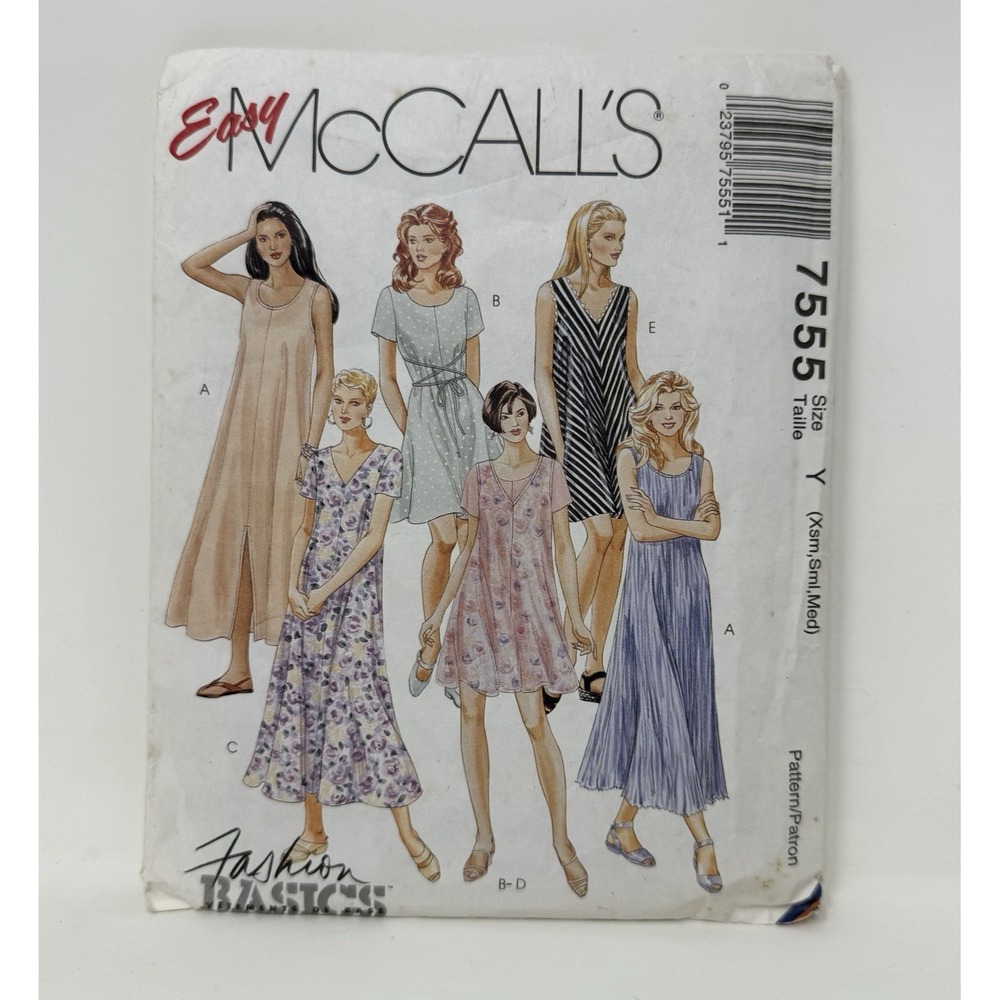 Easy McCall's 7555 Misses Size XS-M Dresses - Swing style dress options FF UC